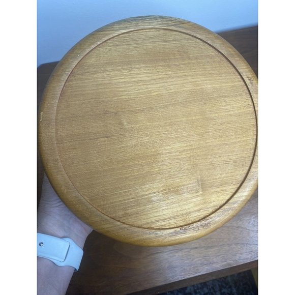 Vintage Wooden Bowl Centerpiece Wood Carved 10" Round Serving Bowl - Picture 6 of 6